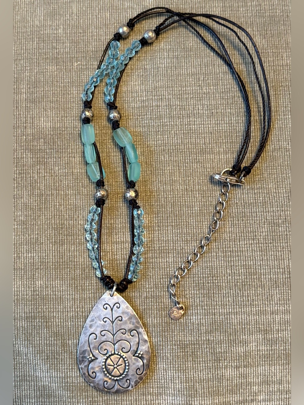 Silpada Aqua Blue Beaded Teardrop Pendant Necklace N2101
